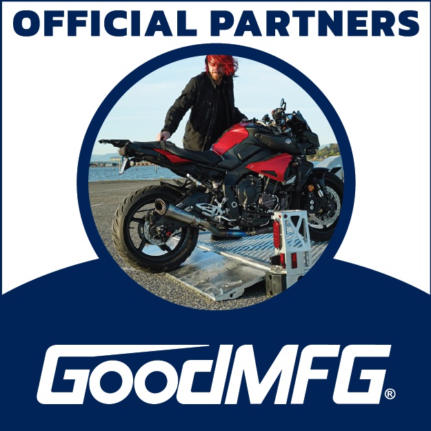 GoodMFG, Official Partners: a rider loading a motorcycle onto a GoodMFG trailer
